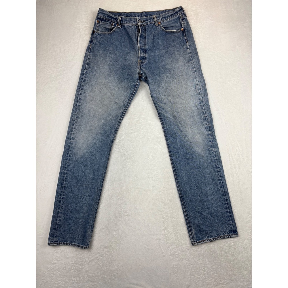 Levis 501 Mens 38x32‎ Jeans Grungy Distressed Medium Wash Vintage Back Hole Fade